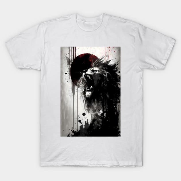 Lion Roaring Into The Night Sky T-Shirt by TortillaChief